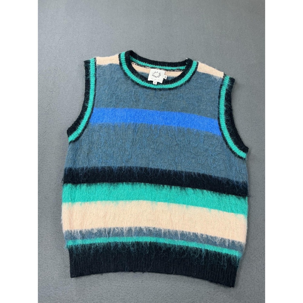 Lili Sidonio Sweater Vest Juniors Medium Multicolor Wool Blend Stripe‎ Fuzzy